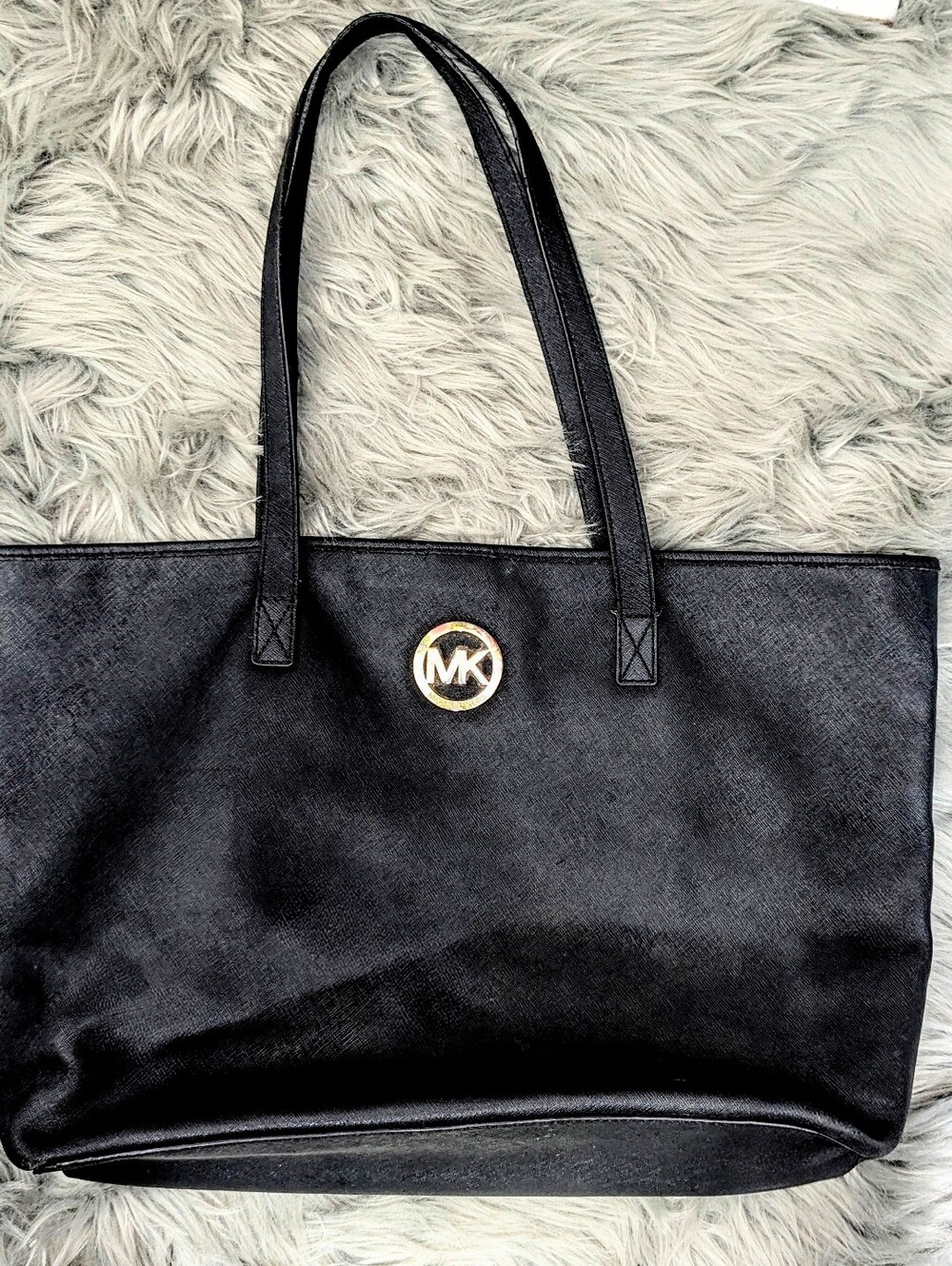 Michael Kors Black Tote with Gold MK Medallion